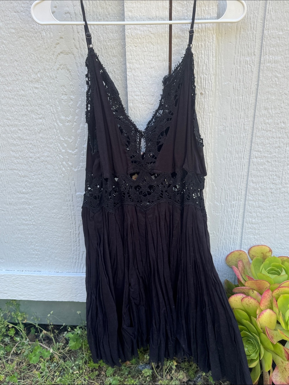 Free People One Black Crochet Detail Spaghetti Strap Dress